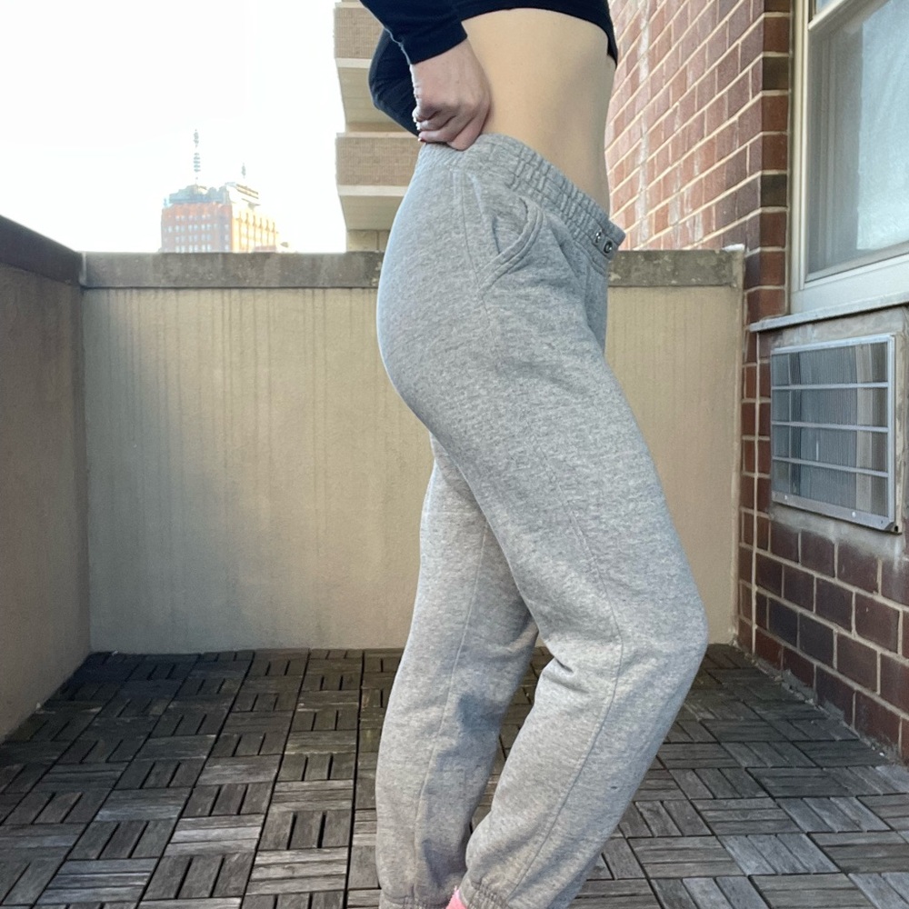 Light grey jogger sweatpants.
